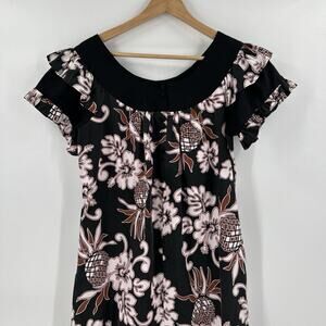 Vintage Almost Paradis Hawaiian Maxi Dress Womens Size S Tropical Flower Ruffle
